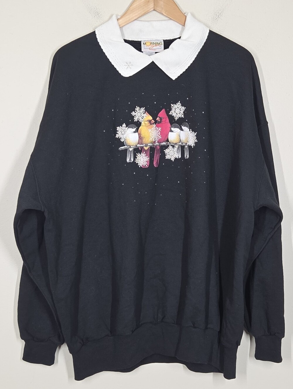 Vtg 90s Morning Sun Bird Sweatshirt Collar Grannycore Cottagecore Cardinal 3X